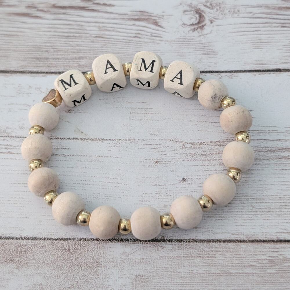 Beige "Mama" Stretch Bracelet - Some Marks